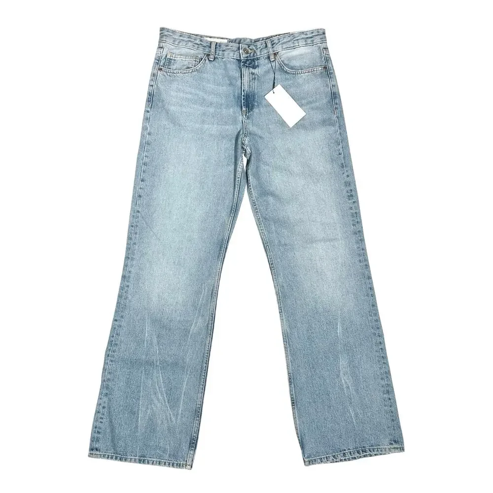Zara | Women | Wide Leg Mid Rise Full Length Distressed Denim Jeans | Sz 12